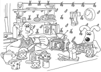 A coloring page of wallace and gromit